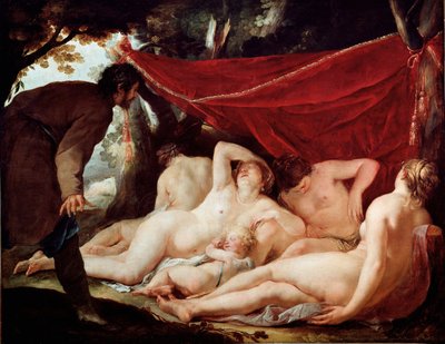 Cupido en de Gratiën verrast door een sterveling. Schilderij door Jacques Blanchard (1600-1638). Louvre Museum door Jacques Blanchard