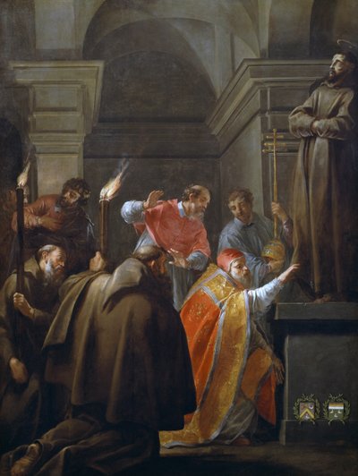 Paus Nicolaas V in het graf van Sint Franciscus van Assisi door Jacques Blanchard