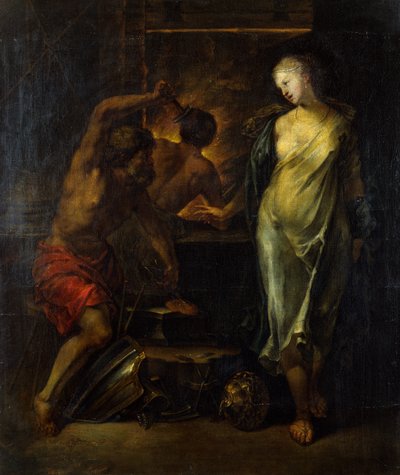 Vulcan smeedt de wapenrusting van Achilles onder toezicht van Thetis door Jacques Blanchard