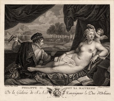 Filips II en zijn minnares naar Titiaan door Jacques Bouillard