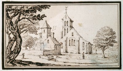 Een kerk in Lotharingen en een naburig gebouw door Jacques Callot