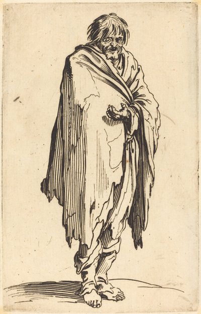 Bedelaar met blote hoofd en voeten door Jacques Callot