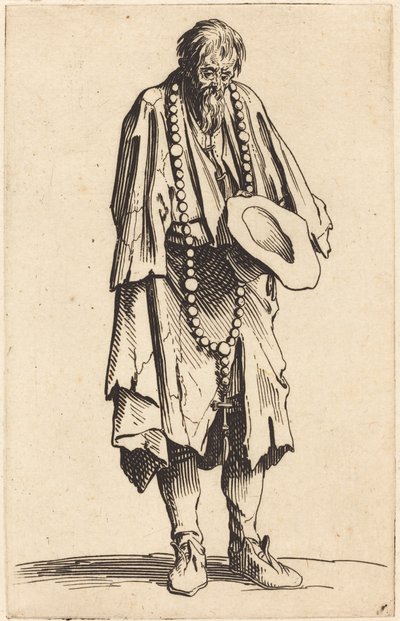 Bedelaar met rozenkrans door Jacques Callot