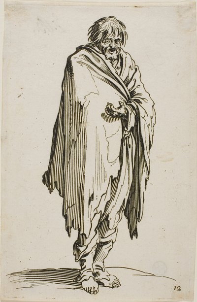Bedelaar zonder Hoed of Schoenen, plaat twaalf uit De Bedelaars door Jacques Callot