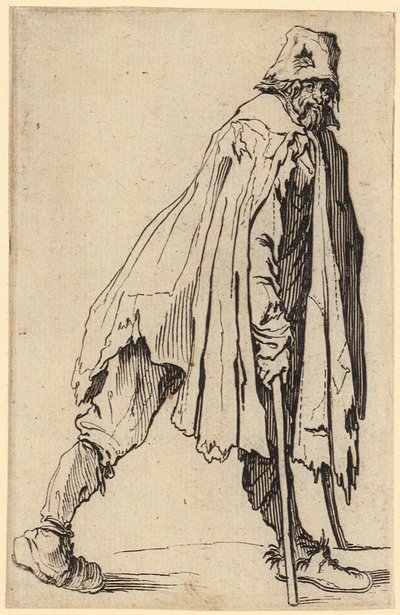 Bedelaar met krukken en hoed, blad 4 uit de reeks "De bedelaars" door Jacques Callot
