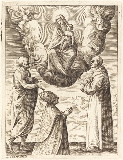 Bonifatius VIII met Heiligen Franciscus en Crispinus die de Maagd en het Kind Aanbidden door Jacques Callot