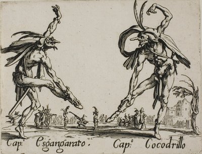 Kapitein Esgangarato - Kapitein Cocodrillo, plaat 14 van Balli di Sfessania door Jacques Callot