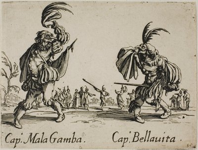 Kapitein Mala Gamba - Kapitein Bellavita, plaat 15 van Balli di Sfessania door Jacques Callot
