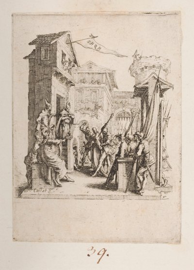 Christus voorgebracht voor Caiphe, nr. 7 van 11 uit La Petite Passion door Jacques Callot