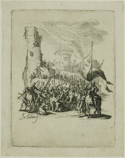 Christus draagt het kruis, uit De kleine passie door Jacques Callot
