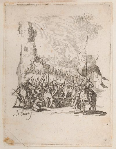 Christus draagt het kruis, nr. 10 van 11 uit La Petite Passion door Jacques Callot