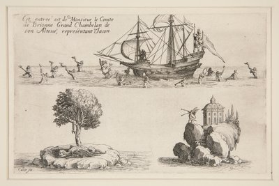 Gevecht bij de Barrière, Deze ingang is van de heer de Graaf van Brionne Groot Kamerheer van zijn Hoogheid, die Jason vertegenwoordigt door Jacques Callot
