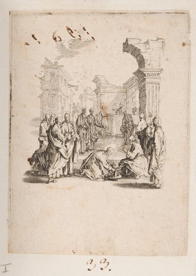 Discipel die de voeten van Christus wast, nr. 1 van 11 uit La Petite Passion door Jacques Callot