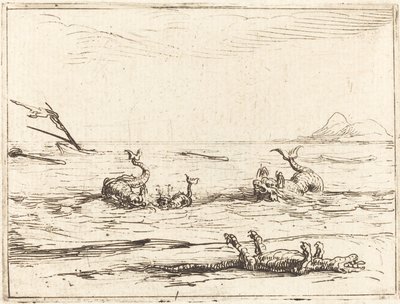 Dolfijnen en krokodil door Jacques Callot