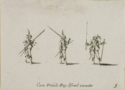 Oefening met gekantelde pieken, plaat vijf uit De Militaire Oefeningen door Jacques Callot