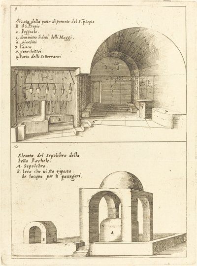Verhogingen van de Heilige Kribbe en het Graf van Rachel door Jacques Callot