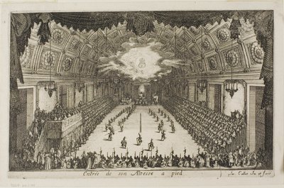 Ingang van Zijne Hoogheid te voet, uit Het gevecht bij de barrière door Jacques Callot