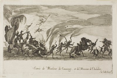 Intocht van M. de Couvonage en M. de Chalabre, uit Het Gevecht bij de Barrière door Jacques Callot