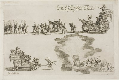 Intocht van Monseigneur de Prins van Phalsbourg, Verdediger in het Gevecht, uit Het Gevecht bij de Barrière door Jacques Callot