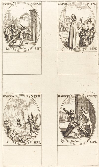 Verheffing van het Heilige Kruis; St. Aper; St. Euphemia; St. Lambert door Jacques Callot