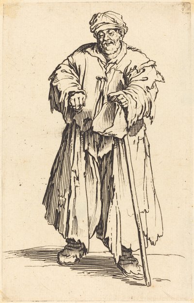 Dikke bedelaar met neergeslagen ogen door Jacques Callot