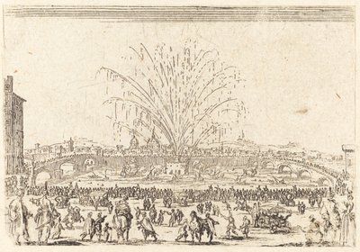 Vuurwerk op de Arno, Florence door Jacques Callot