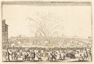 Vuurwerk op de Arno, Florence door Jacques Callot