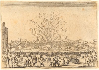 Vuurwerk op de Arno, Florence, ca. 1622 door Jacques Callot