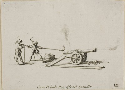 Het Afvuren van het Kanon, plaat twaalf uit De Militaire Oefeningen door Jacques Callot