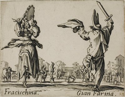 Fracischina - Gian Farina, plaat 17 van Balli di Sfessania door Jacques Callot