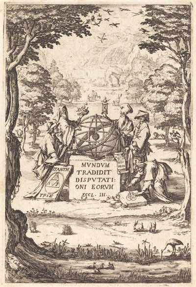 Frontispice voor de Heilige Cosmologia (Titel met astrologen) door Jacques Callot