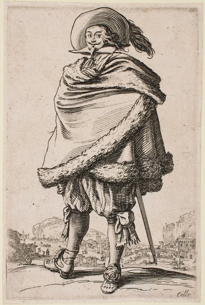 Heer gewikkeld in een met bont afgewerkte mantel door Jacques Callot