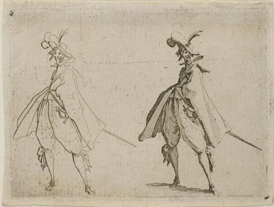 Heer in een grote cape, van voren gezien, uit De caprices door Jacques Callot