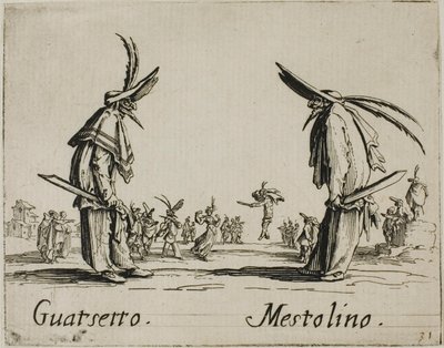 Guatsetto - Mestolino, plaat 5 van Balli di Sfessania door Jacques Callot