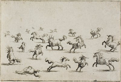 Vrijlopende paarden, uit De Caprices door Jacques Callot