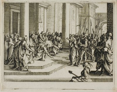 Jezus en de overspelige vrouw, uit Het Nieuwe Testament door Jacques Callot