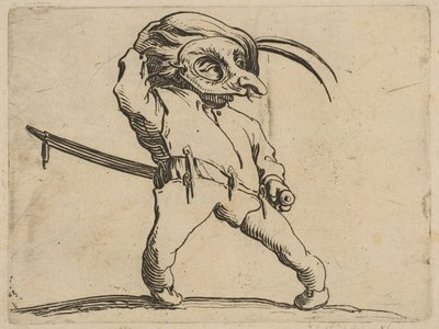 LHomme Masqué aux Jambes Torses De Gemaskerde Man met Kromme Benen, uit Varie Figure door Jacques Callot