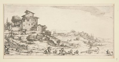 Het Hertenjacht bij het Landhuis, uit Landschappen voor Giovanni de Medici door Jacques Callot