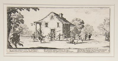 De plundering, plaat 4 uit de serie De grote ellende van de oorlog door Jacques Callot