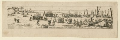 Landing van troepen bij het beleg van La Rochelle door Jacques Callot