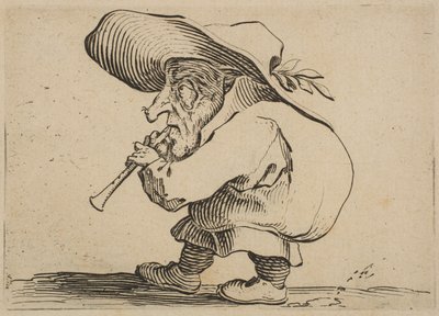 Le Joueur de Flageolet De Flageoletspeler, uit Varie Figure Gobbi, suite door Jacques Callot