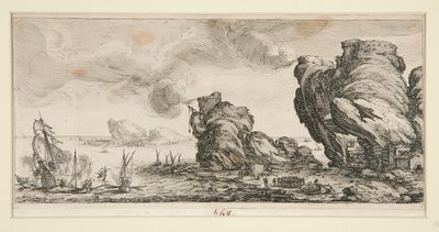 De zeeslag, uit Landschappen voor Giovanni de Medici door Jacques Callot