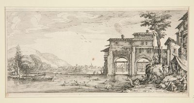 De baders, uit Landschappen voor Giovanni de Medici door Jacques Callot