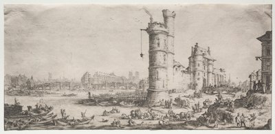 Les deux grandes vues de Paris: Vue du Pont Neuf, 1628-1630 door Jacques Callot