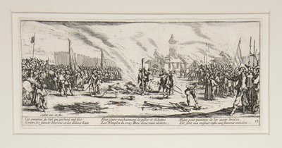 De grote ellende van de oorlog: Nr. 13 - De brandstapel door Jacques Callot