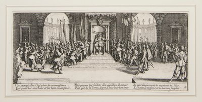 Les grandes miseres de la guerre: Nr. 18 - Distributie van beloningen door Jacques Callot