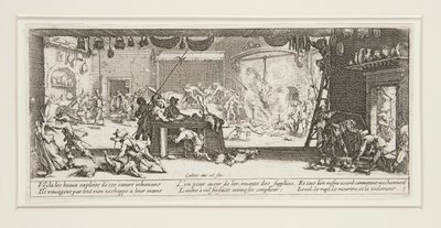 Les grandes misères de la guerre: No. 5 - De plundering van door Jacques Callot
