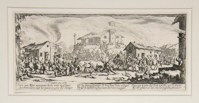 Les grandes miseres de la guerre: No. 7 - Plundering en brandstichting van door Jacques Callot
