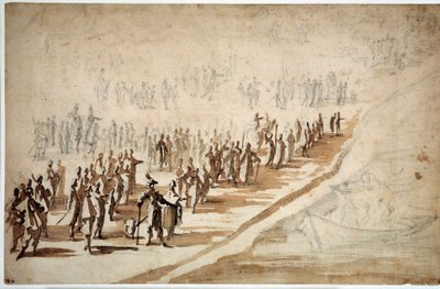 Lodewijk XIII (1601-1643) en Richelieu (1585-1642) bij het vertrek van de troepen naar het eiland Ré (tekening door Jacques Callot) door Jacques Callot