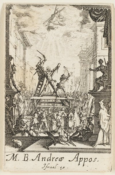 Martelaarschap van Sint-Andreas, plaat drie uit De Martelaars van de Apostelen door Jacques Callot